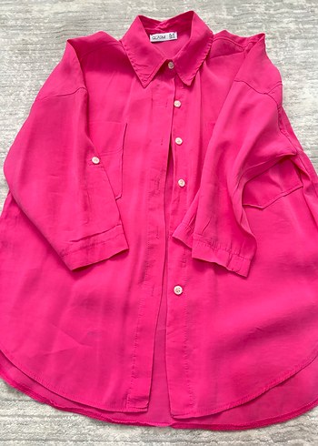 Düğmeli Pembe İpek Dokulu Kadın Gömlek - Görsel 10