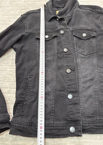 Düğmeli Siyah Kadın Denim Ceket - Görsel 8