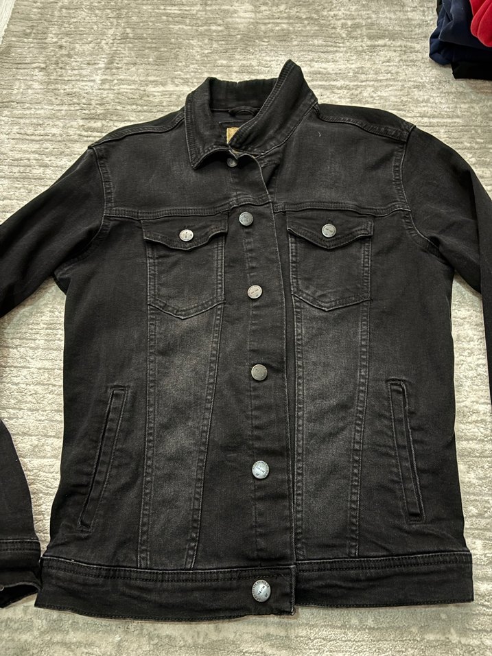 Düğmeli Siyah Kadın Denim Ceket - Görsel 5