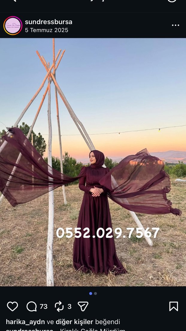 Tesettür bordo özel dikim abiye elbise - Görsel 4