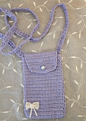 El İşi Lila Örgü Telefon Çantaları - Görsel 2