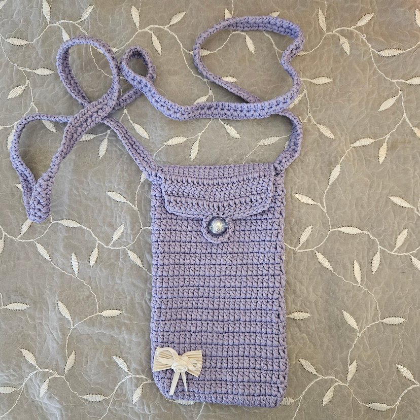 El İşi Lila Örgü Telefon Çantaları - Görsel 3