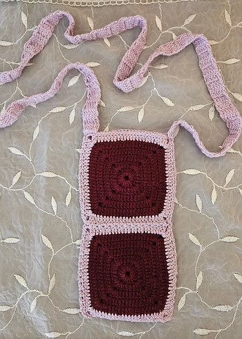 El İşi Bordo Lila Örgü Telefon Çantası - Görsel 2