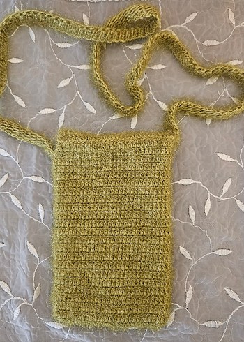 El İşi Simli Haki Örgü Telefon Çantası - Görsel 2