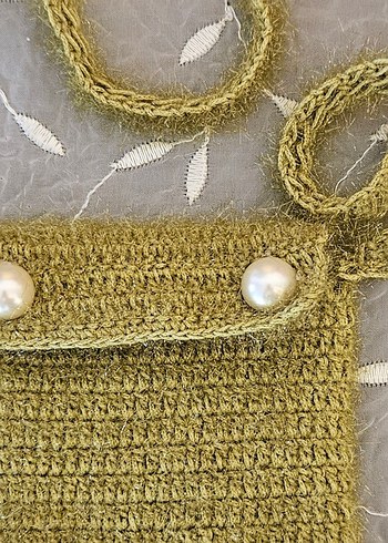 El İşi Simli Haki Örgü Telefon Çantası - Görsel 3