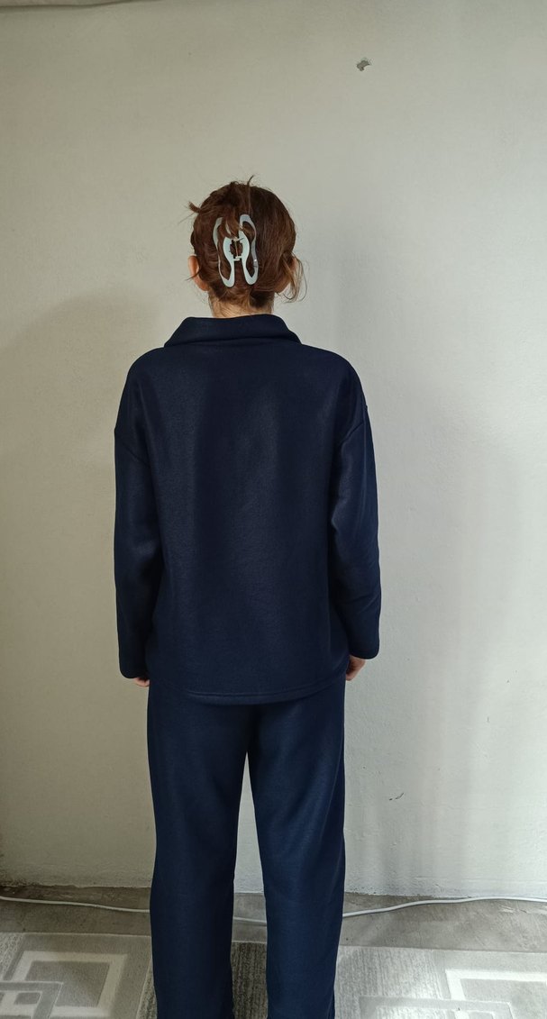 Lacivert Kadın Yumuşak Kumaşlı Rahat Takım polar kumaş - Görsel 2
