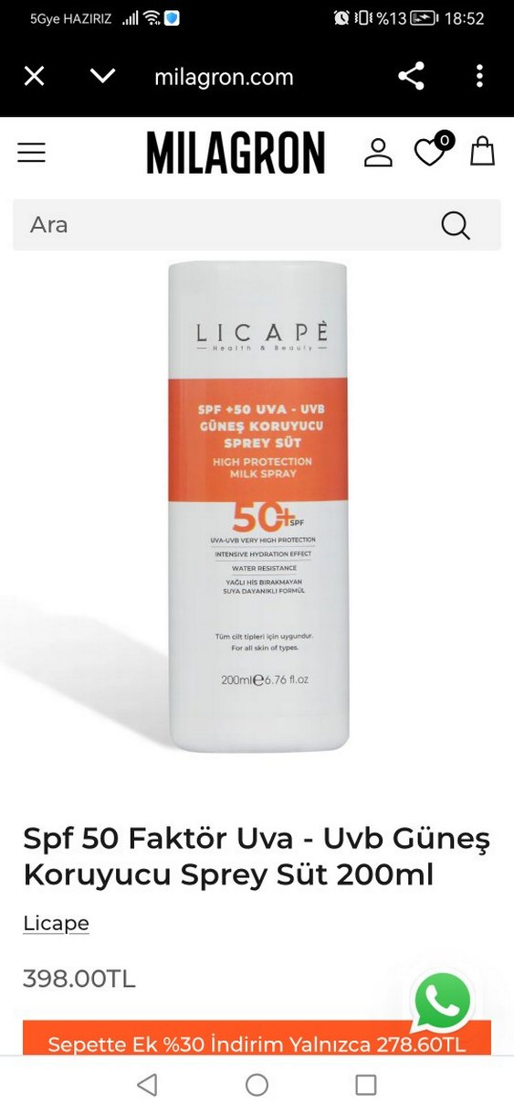 2 adet Licape Güneş Koruyucu Sprey Süt SPF 50+ - Görsel 2