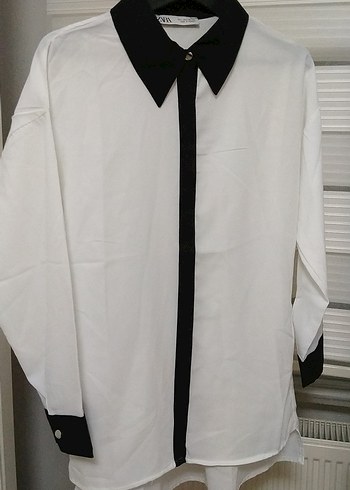 Gri Detaylı Beyaz Kadın Gömlek - Görsel 5