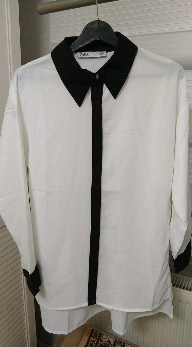 Gri Detaylı Beyaz Kadın Gömlek - Görsel 2