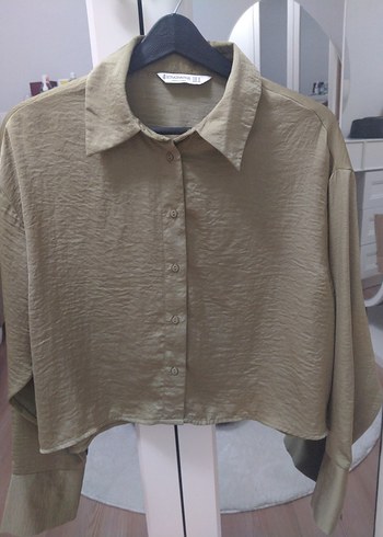 Bej Keten Düğmeli Uzun Kollu Gömlek - Görsel 5