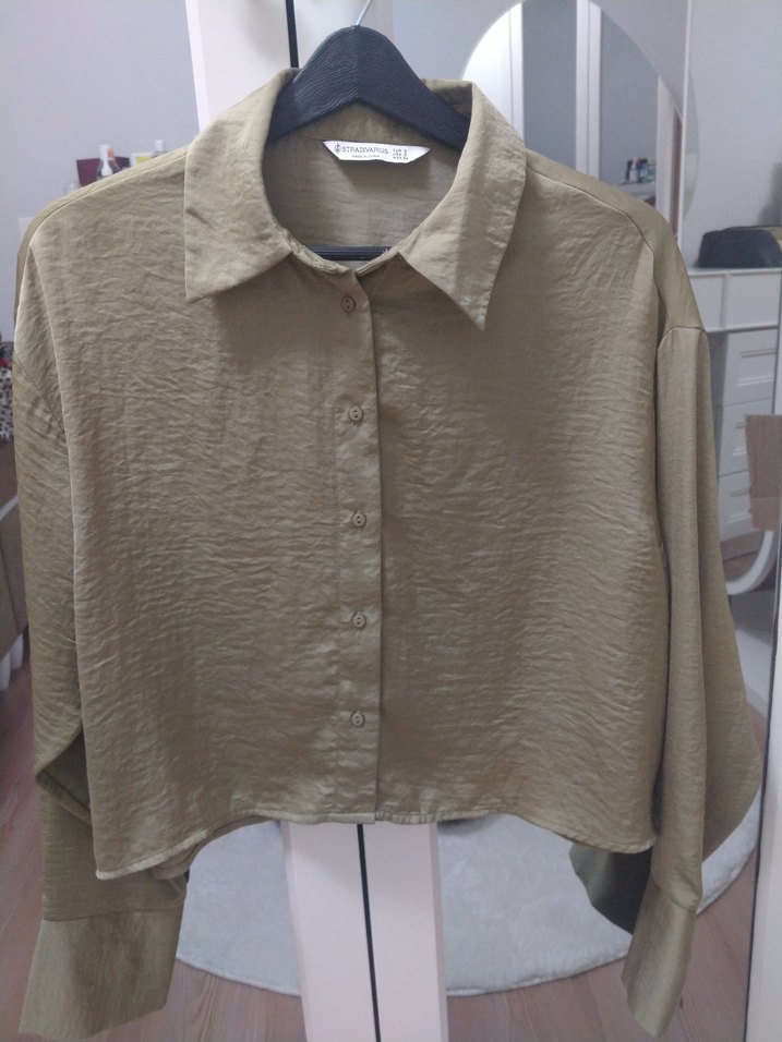 Bej Keten Düğmeli Uzun Kollu Gömlek - Görsel 5