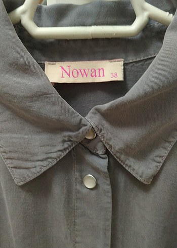 Gri Düğmeli Kadın Keten Gömlek - Görsel 3