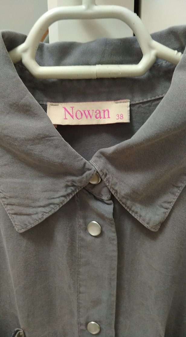 Gri Düğmeli Kadın Keten Gömlek - Görsel 3