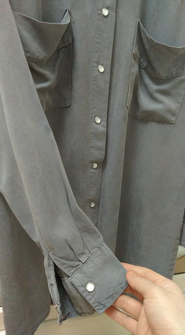 Gri Düğmeli Kadın Keten Gömlek - Görsel 4