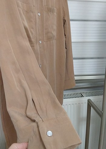 Bej Süet Düğmeli Uzun Kollu Gömlek - Görsel 2