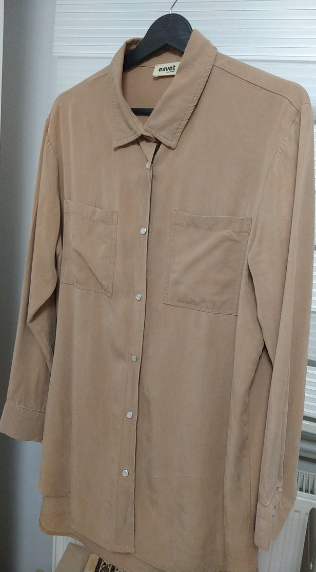 Bej Süet Düğmeli Uzun Kollu Gömlek - Görsel 4