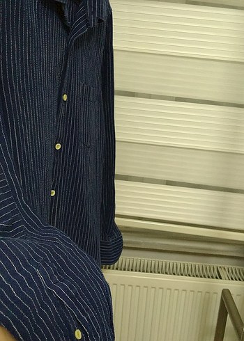 Erkek Lacivert Çizgili Denim Gömlek - Görsel 3