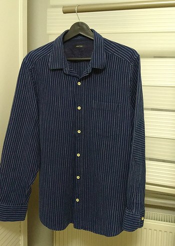 Erkek Lacivert Çizgili Denim Gömlek - Görsel 2