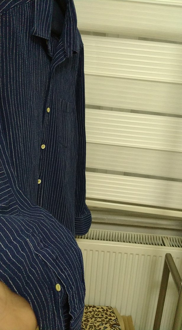 Erkek Lacivert Çizgili Denim Gömlek - Görsel 3