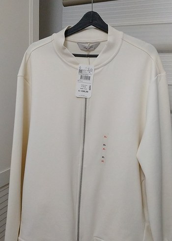 Beyaz Pamuklu Midi Kadın Fermuarlı Ceket - Görsel 5