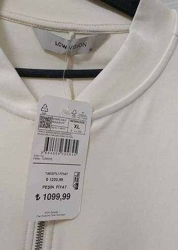 Beyaz Pamuklu Midi Kadın Fermuarlı Ceket - Görsel 3