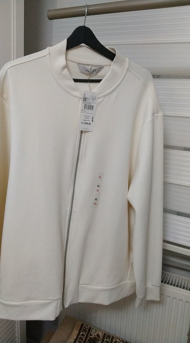 Beyaz Pamuklu Midi Kadın Fermuarlı Ceket - Görsel 2