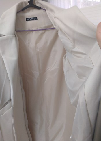 Beyaz Midi Boy Notched Yaka Hamile Kabanı - Görsel 2