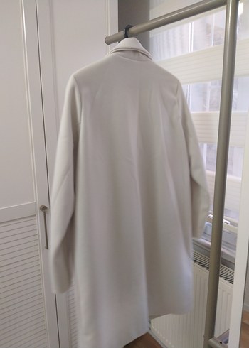 Beyaz Midi Boy Notched Yaka Hamile Kabanı - Görsel 3