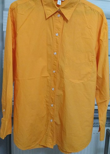 Sarı Kadın Düğmeli Keten Gömlek - Görsel 2