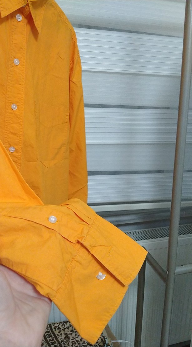 Sarı Kadın Düğmeli Keten Gömlek - Görsel 3