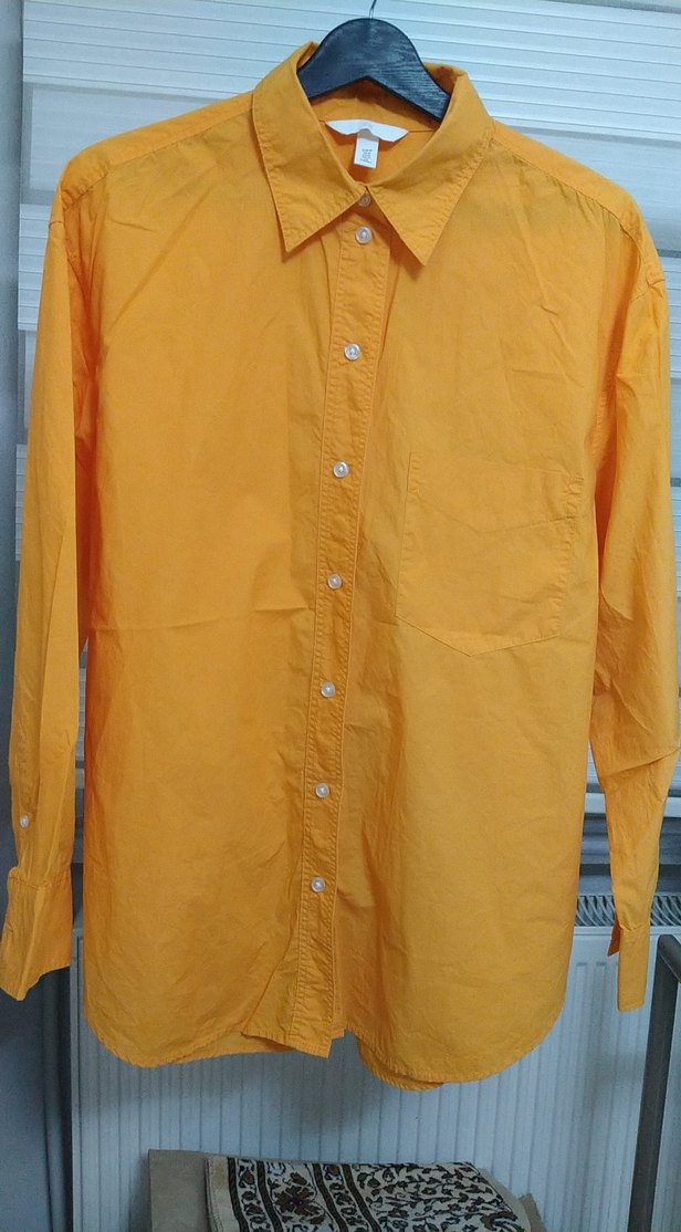 Sarı Kadın Düğmeli Keten Gömlek - Görsel 2