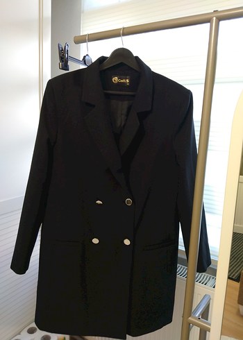 Siyah Kadın Uzun Blazer Ceket - Görsel 2