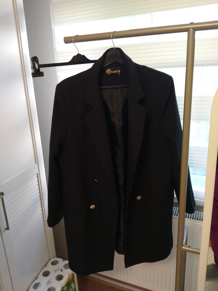 Siyah Kadın Uzun Blazer Ceket - Görsel 3