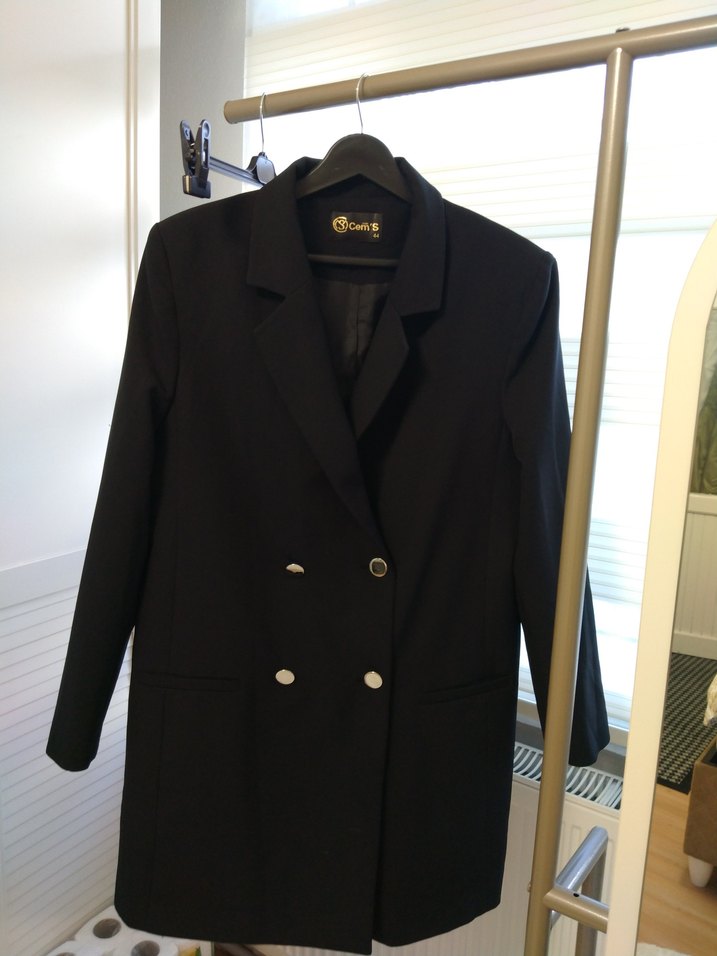 Siyah Kadın Uzun Blazer Ceket - Görsel 2