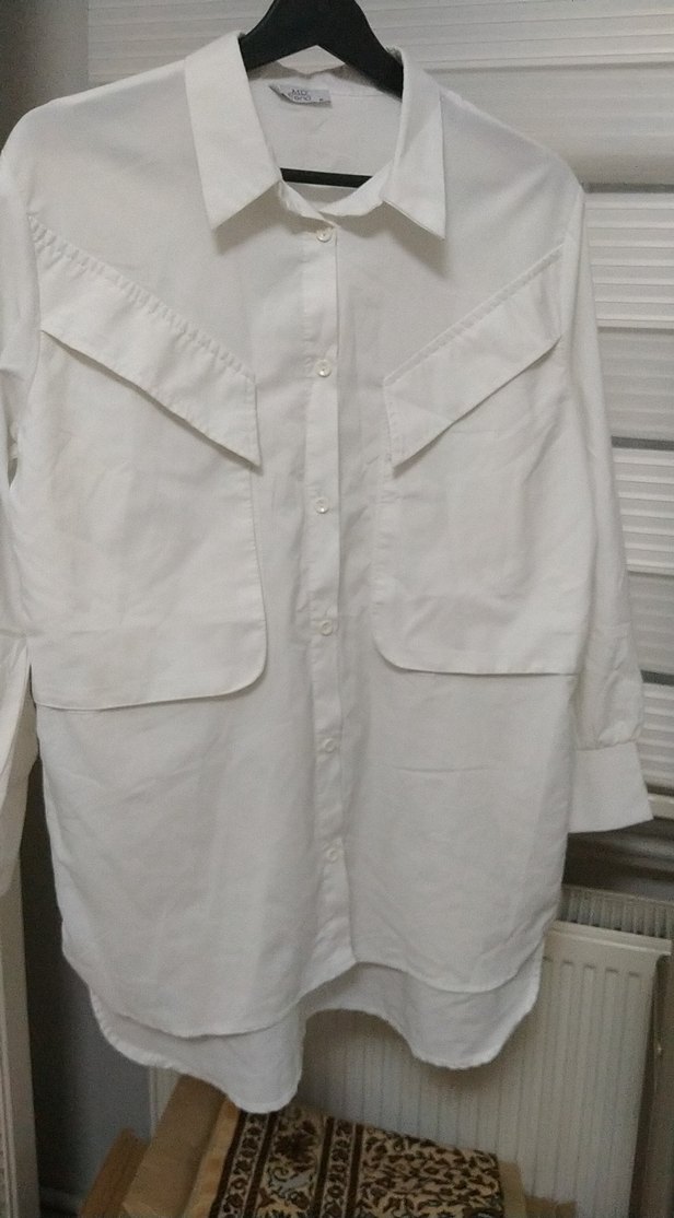 Düğmeli Beyaz Keten Kadın Gömlek - Görsel 3