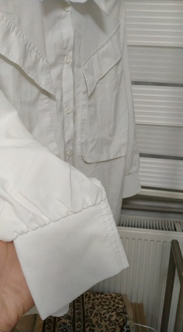 Düğmeli Beyaz Keten Kadın Gömlek - Görsel 4