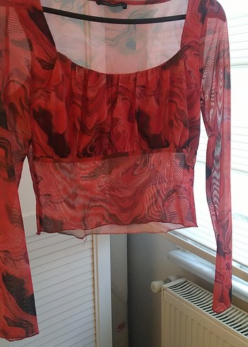 Kırmızı Drapeli Uzun Kollu Bluz - Görsel 3