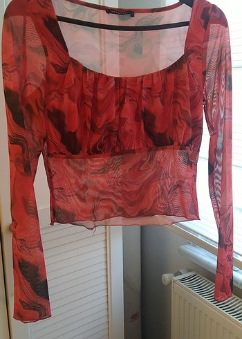 Kırmızı Drapeli Uzun Kollu Bluz - Görsel 2