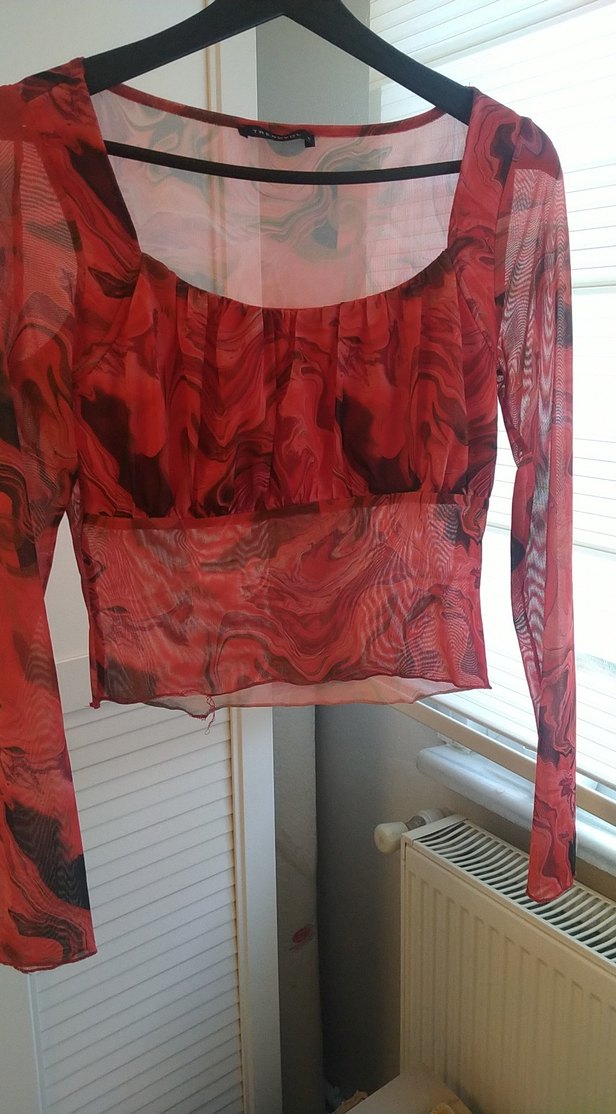 Kırmızı Drapeli Uzun Kollu Bluz - Görsel 3