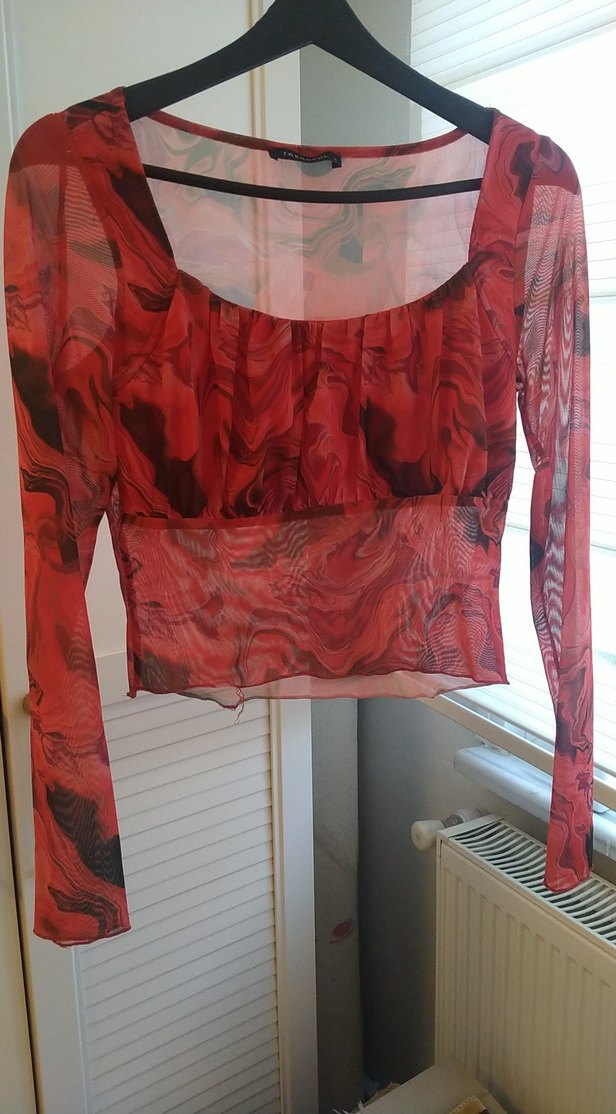 Kırmızı Drapeli Uzun Kollu Bluz - Görsel 2