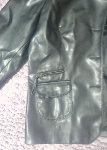 Düğmeli Gri Deri Kadın Ceket - Görsel 2