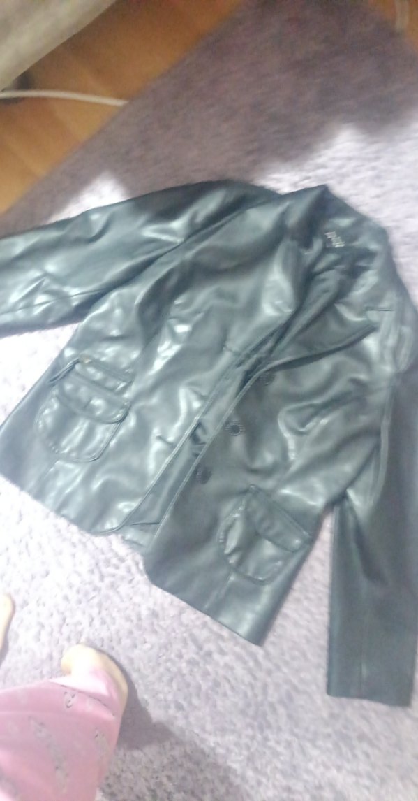 Düğmeli Gri Deri Kadın Ceket - Görsel 5