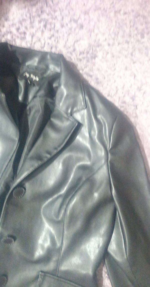 Düğmeli Gri Deri Kadın Ceket - Görsel 3