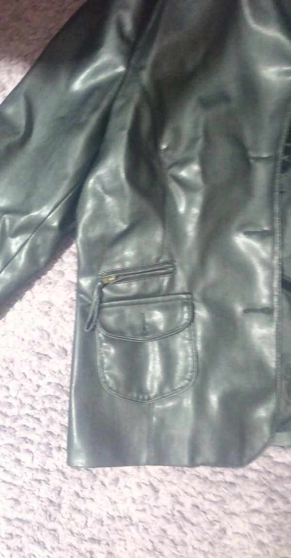 Düğmeli Gri Deri Kadın Ceket - Görsel 2