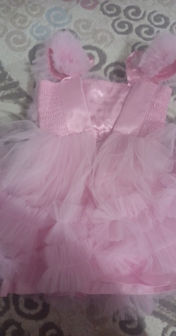 Pembe Renkli Kız Çocuk Fırfırlı Elbise - Görsel 5