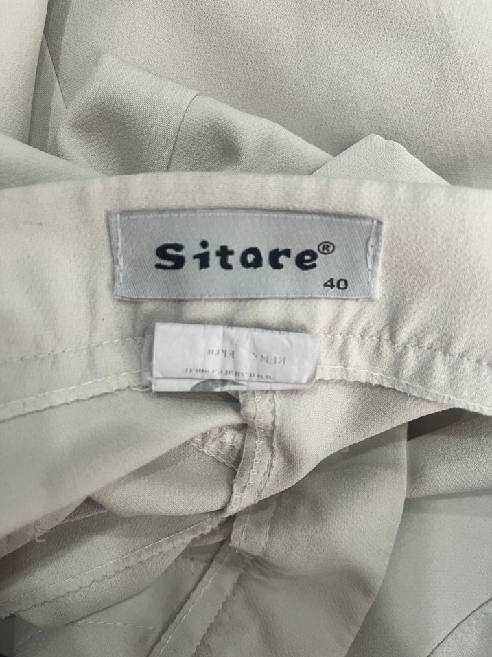 Düğmeli Bej Kadın Kumaş Pantolon - Görsel 4