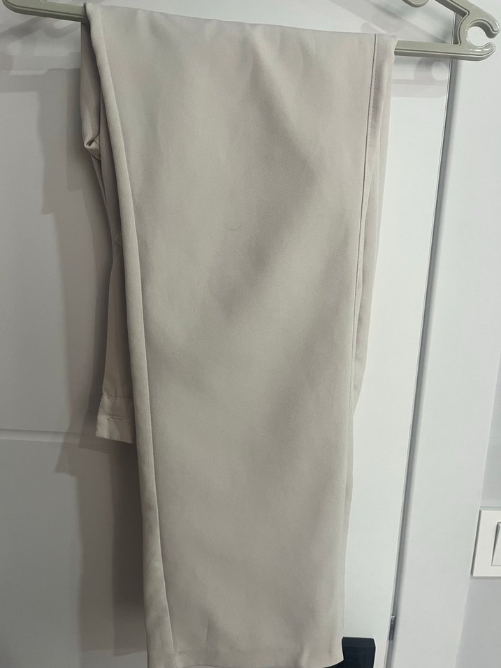 Düğmeli Bej Kadın Kumaş Pantolon - Görsel 3