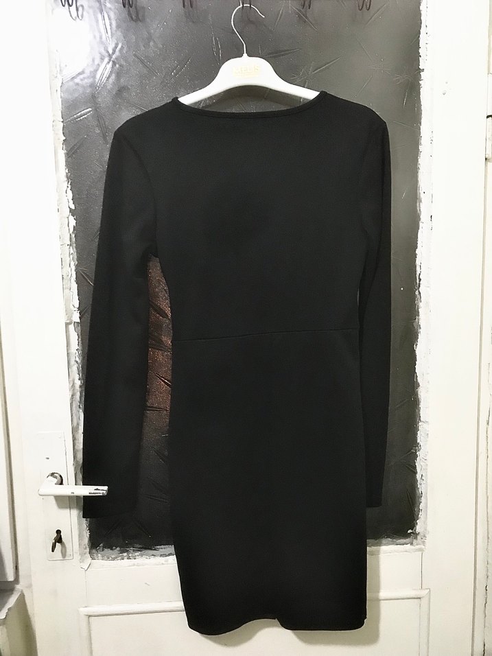 Siyah Uzun Kollu Mini Elbise - Görsel 2