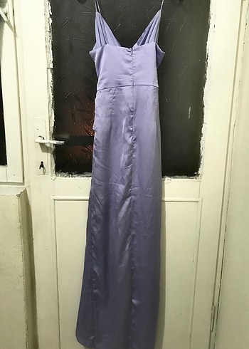 Mor Drapeli Uzun Askılı Abiye Elbise - Görsel 2