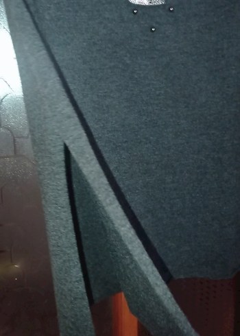 Gri Hamile Tunik, Kısa Kollu, Salaş Kesim - Görsel 3